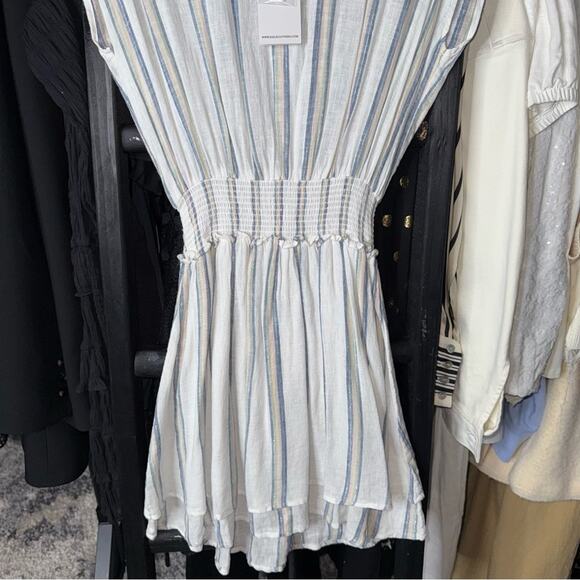 Rails Angelina Ryland Stripe Smocked Waist Linen Mini Dress - Picture 5 of 11
